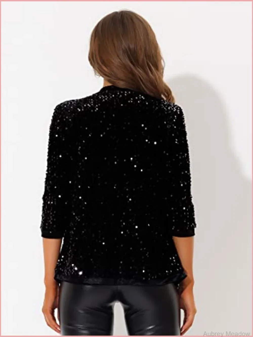 Sequin Cardigan 3/4 Sleeve Open Front Velvet Sparkle Jacket Party Glitter Blazer